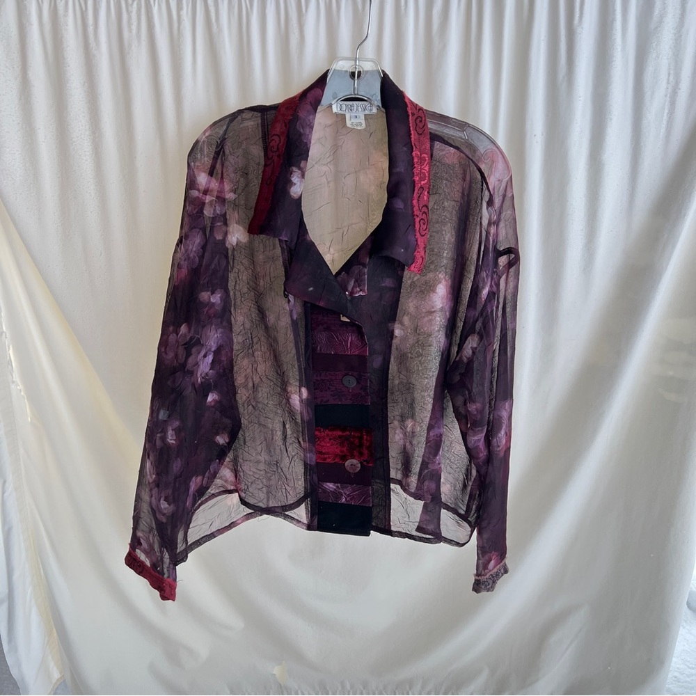 VTG1980s Donna Jessica size 3 Sheer Purple Cropped Long Sleeve Blouse - Picture 12 of 16